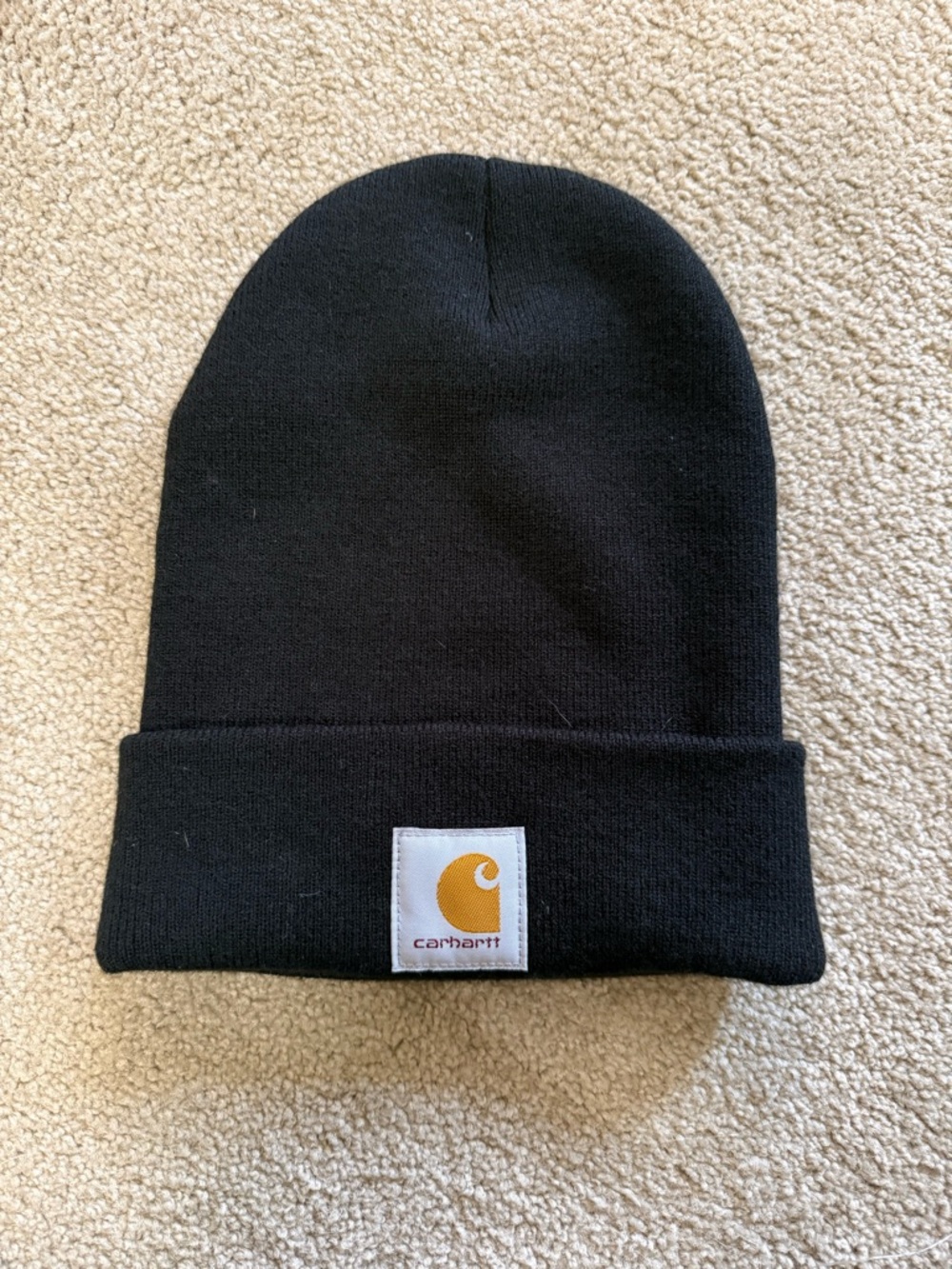 Carhartt Black Cuffed Beanie with Yellow Logo Patch